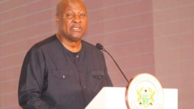 • President Mahama (inset) addressing participants at the Africa Trade Summit in Accra Photo: Ebo Gorman