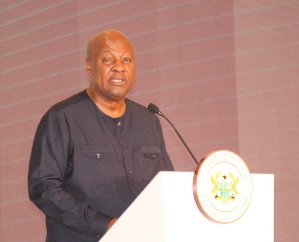 • President Mahama (inset) addressing participants at the Africa Trade Summit in Accra Photo: Ebo Gorman