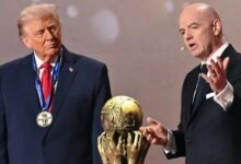 • FIFA president Gianni Infantino with US President Donald Trump at the 2026 World Cup draw
