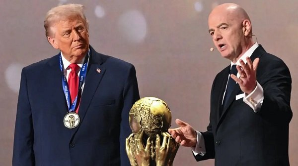 • FIFA president Gianni Infantino with US President Donald Trump at the 2026 World Cup draw