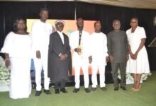 Justice Agyenim Boateng (third from left) with Mr Seth Ocran (middle) and other members of GHATOF council Photo Victor A. Buxton