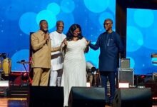 • Maame Efua Houadjeto (second from right) and other Christian leaders in prayers duirng the event