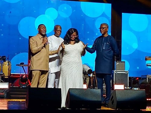 • Maame Efua Houadjeto (second from right) and other Christian leaders in prayers duirng the event