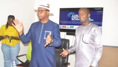 • Rev. Kennedy Okosun (left) speaking at the meeting. With him is Mr Rajaab Moses Photo: Victor A. Buxton