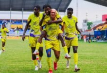 Medeama SC players celebrating their victory