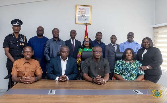 • Minister of Sports and Recreation, Mr Adams (second right) with Prof. Dodoo to his right together with the board members
