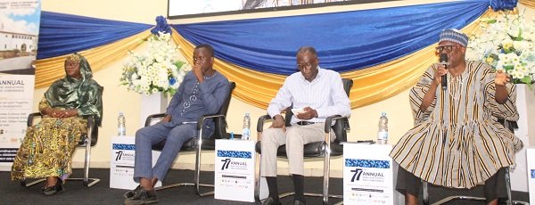 • Prof. Issifu Yinda (in smock) and other panelists making a submission at the programme Photo: Ebo Gorman