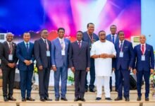 • Mr Afriyie Ankrah (third from right) with Apostle Amponsah-Frimpong and other executive members