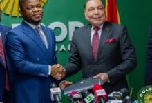 Mr Gyamfi (left) exchanging the signed MoU with Dr Deraz