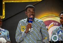 Reverend James Nanevi (inset) preaching the sermon