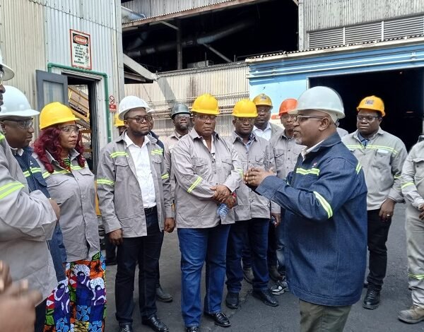 • Mr Richard Sarkodie Addo (right), Director of carbon operations at Valco, explaining the operations of the company to the board members