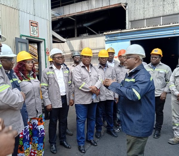 • Mr Richard Sarkodie Addo (right), Director of carbon operations at Valco, explaining the operations of the company to the board members