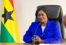 Professor Opoku-Agyemang (inset) addressing the staff of the ministry