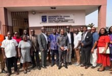 Group photo after SIF hands over construction site to contractor for the renovation and expansion of the University of Ghana Department of Medical Microbiology’s Clinical Virology Laboratory at the Korle -Bu Teaching Hospital