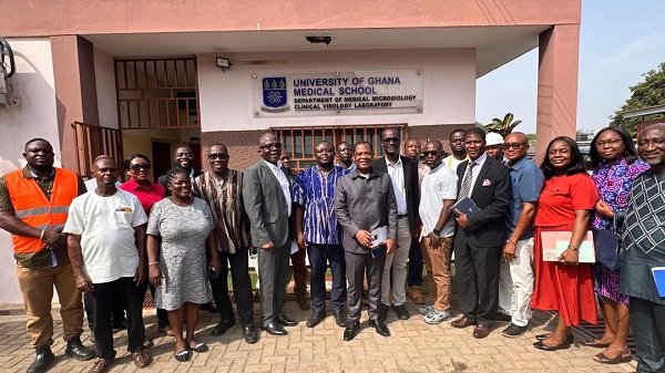 Group photo after SIF hands over construction site to contractor for the renovation and expansion of the University of Ghana Department of Medical Microbiology’s Clinical Virology Laboratory at the Korle -Bu Teaching Hospital