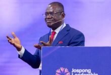 • Dr Agyepong (inset) addressing participants at the leadership conference