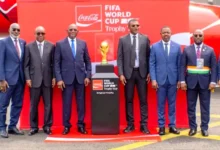• Marcel Desailly (fourth right) together with other officials at the at the Félix Houphouët-Boigny International Airpor