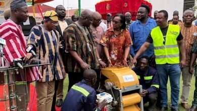 Ms. Aurore Rusiga,(fourth from right) symbolically handling over the equipment to Mr Eric Opoku (third from left) at the launch