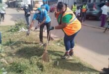 Ms Nongo (right) and others participating in the exercise