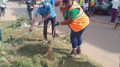 Ms Nongo (right) and others participating in the exercise