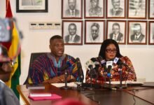 Mr Samuel Nartey George (left) with Dr Agnes Naa Momo Lartey addressing the media