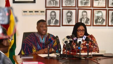 Mr Samuel Nartey George (left) with Dr Agnes Naa Momo Lartey addressing the media