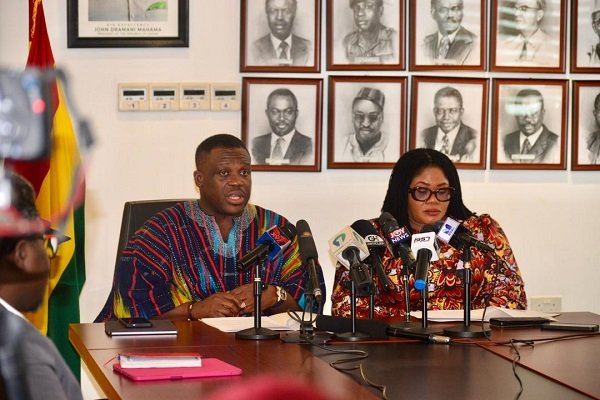Mr Samuel Nartey George (left) with Dr Agnes Naa Momo Lartey addressing the media