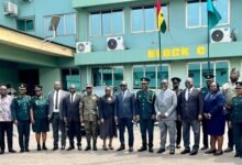 Justice Paul Baffoe-Bonnie (fifth from right) and Mr Samuel Basintale Amadu (sixth from right) and other Senior Officers Members of GIS and Justices of the Supreme Court