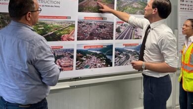 Mr Landshoft (right) being briefed on the project