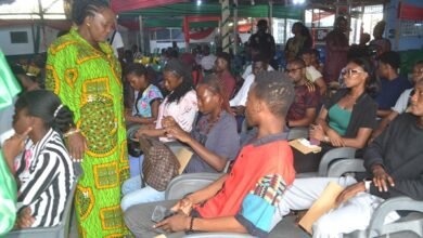 • Ms Sowah interacting with the beneficiary students during the presentation. Photo: Victor A. Buxton
