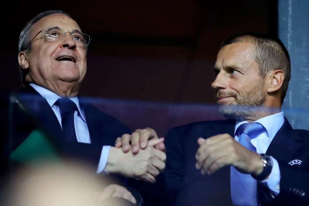 Florentino Perez (right) with UEFA boss Aleksander Ceferin