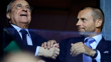 Florentino Perez (right) with UEFA boss Aleksander Ceferin