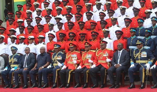 President John Dramani Mahama (seated first from right) with dignitaries and the newly Commissioned Officers