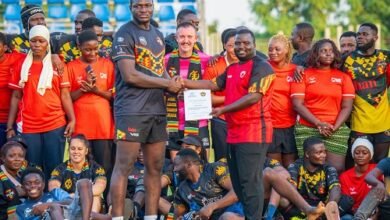 • General Manager, Jafaru Awudu Mustapha, presenting Coach Nasiru Aminu (Zaakie) with his Level 1 coach accreditation certificate at the 2025 Tri Nation in Ghana