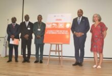 Rev Arthur (middle) with Ms Serafini (right) and other dignitaries during the programme Photo Victor A. Buxton