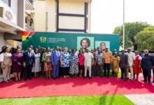 Vice President Professor Opoku-Agyemang (middle) with staff and members of the Ministry