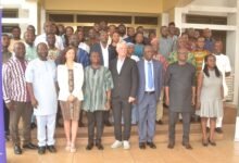 • Mr Solomon A. Sowah (third from right) with Mr Kwabena Donkor (sixth from left) and other participants during the programme Photo: Victor A. Buxton