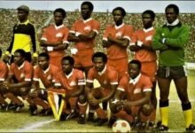 Haruna Yusif (first from right squatting) member of the fablous 1982 group of Asante Kotoko