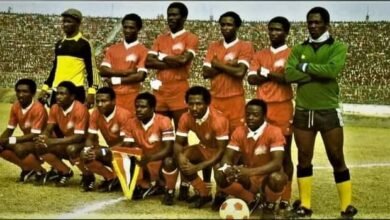 Haruna Yusif (first from right squatting) member of the fablous 1982 group of Asante Kotoko