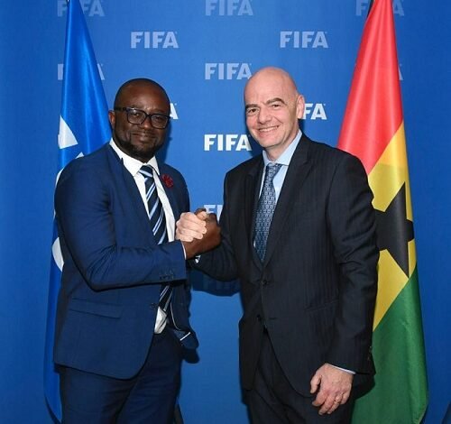 • Infantino with GFA President Simeon-Okraku