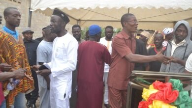 Mr Odamtten (second from right) and Mr Yaba (scond from left) interacting with some members of the Union Photo Victor A. Buxton
