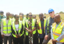 Ms Dorcas Affo-Toffey (third from left) and Mrs Yvonne Nana Afriyie Opare being briefed on the Ghana Airport Company ongoing project during their visit Photo:.Ebo Gorman