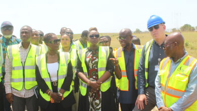 Ms Dorcas Affo-Toffey (third from left) and Mrs Yvonne Nana Afriyie Opare being briefed on the Ghana Airport Company ongoing project during their visit Photo:.Ebo Gorman