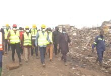 Mr Ibrahim (middle) with Mrs Ebi Bright (left) and other personalities at the site Photo Victor A. Buxton