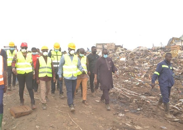 Mr Ibrahim (middle) with Mrs Ebi Bright (left) and other personalities at the site Photo Victor A. Buxton