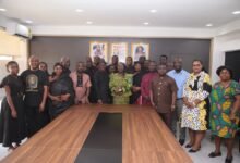 • Ms Gomashie (middle) with the family of the late musician