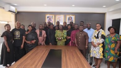 • Ms Gomashie (middle) with the family of the late musician