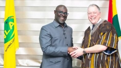 Mr Mohammed Abdul-Salam (left) welcoming Mr Andreas Kotter into his office