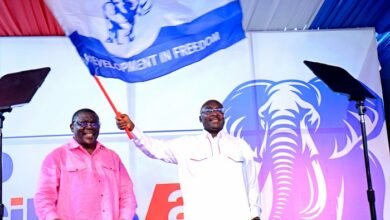 Dr Bawumia waving NPP flag for emerging winner of the NPP presidential election. Photo. Ebo Gorman