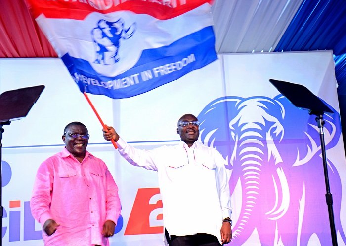 Dr Bawumia waving NPP flag for emerging winner of the NPP presidential election. Photo. Ebo Gorman